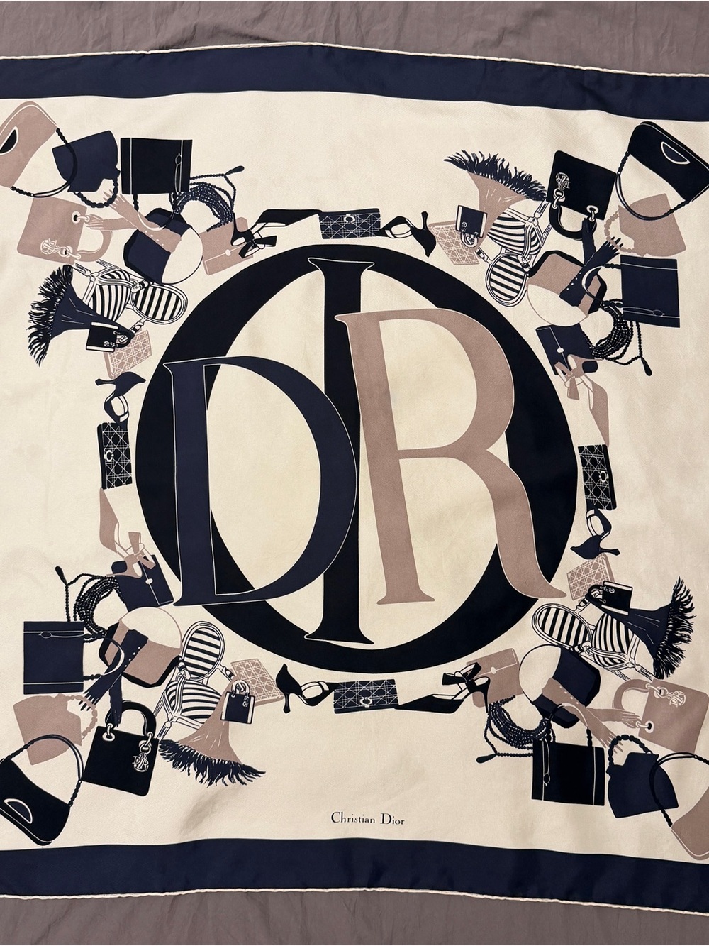 Dior Silk Logo Scarf in Beige, Navy, Black